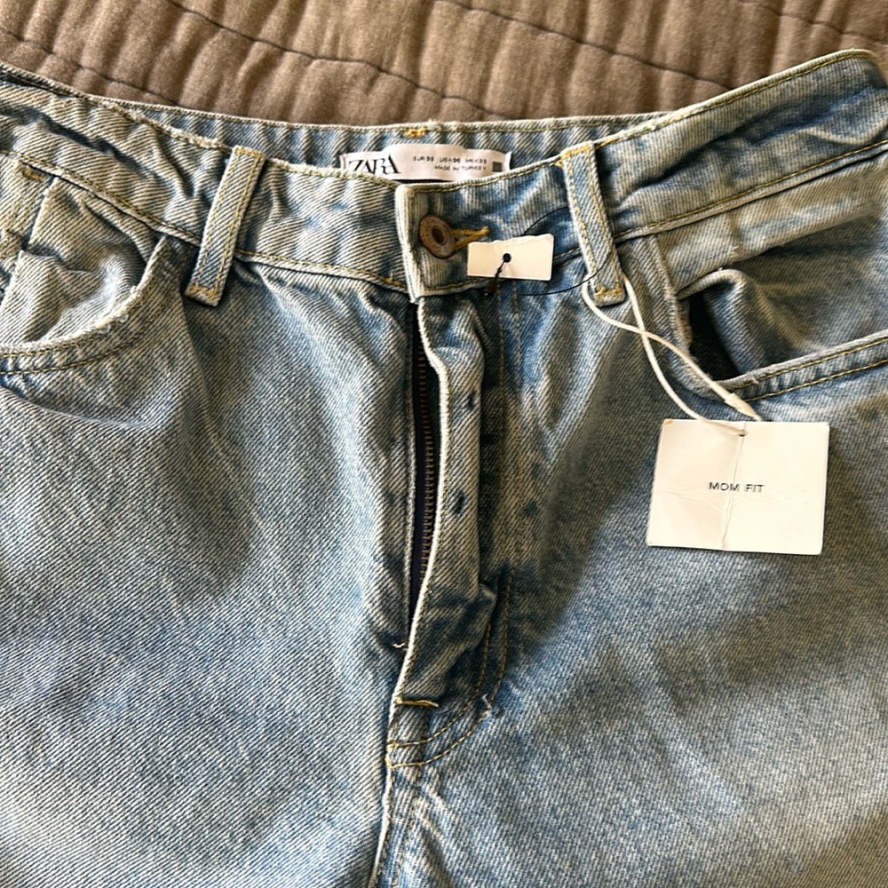 Zara Mom Fit Size 6 US 38 EU Frayed Hem Jewel Racing Stripe High Rise Mob Wife